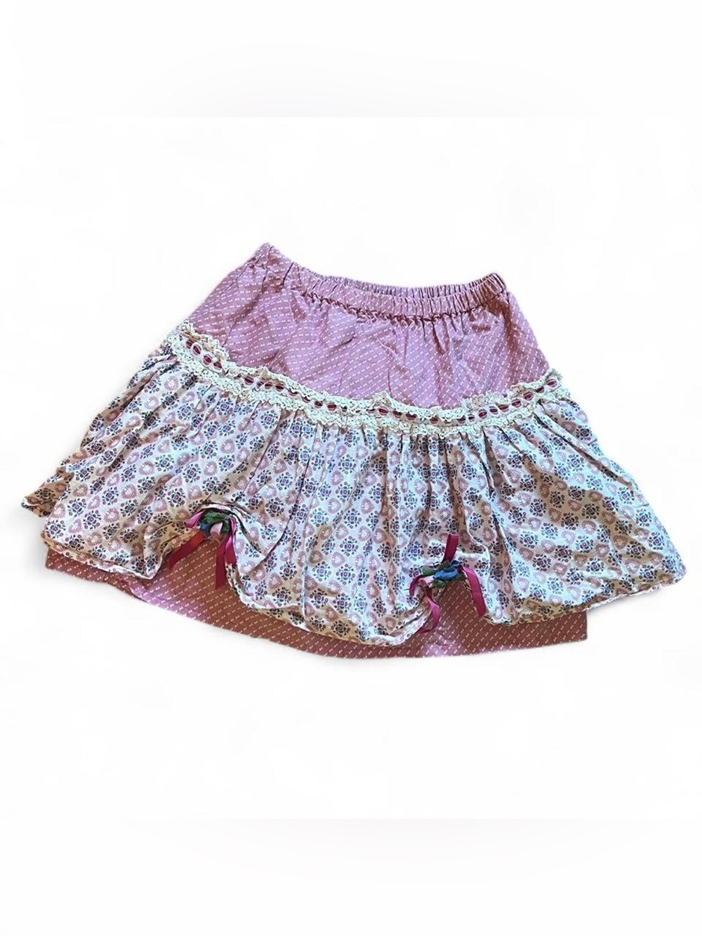 TRUE VINTAGE • 70s COTTAGE COQUETTE FLORAL HEART PRINT BUSTLE MINI SKIRT XS-S